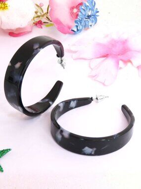 Tortoiseshell Hoop Earrings for Women Black Resin Wide Hoop Earrings Jewelry